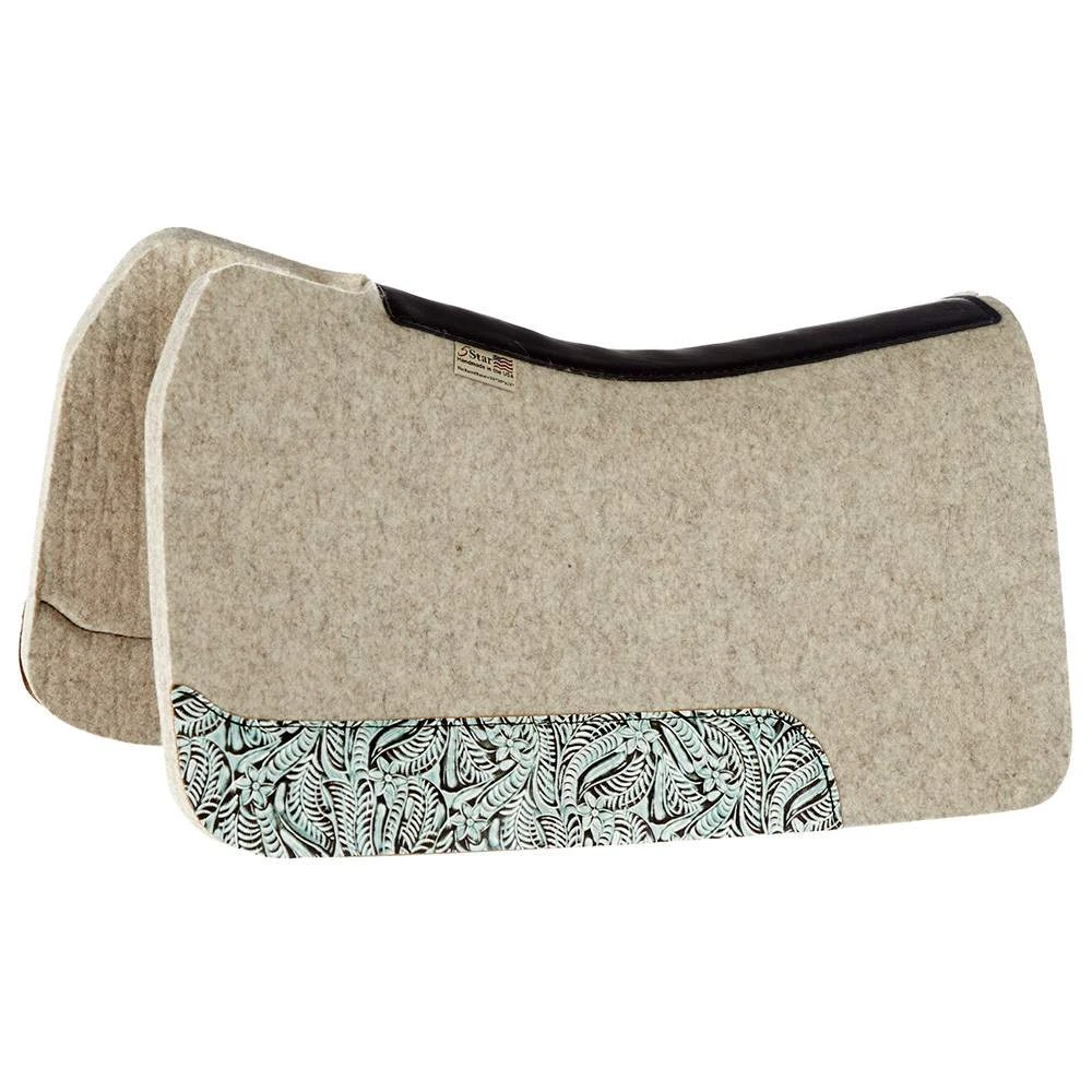 5 Star Equine Products Supplies Inc. 5 7/8in. Natural Flex Fit Barrel Racer Pad W/ Turquoise Dallas Floral Wear Leathers 30in.x28in.