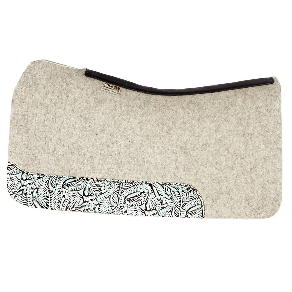 5 Star Equine Products Supplies Inc. 5 7/8in. Natural Flex Fit Barrel Racer Pad W/ Turquoise Dallas Floral Wear Leathers 30in.x28in. - Image 2