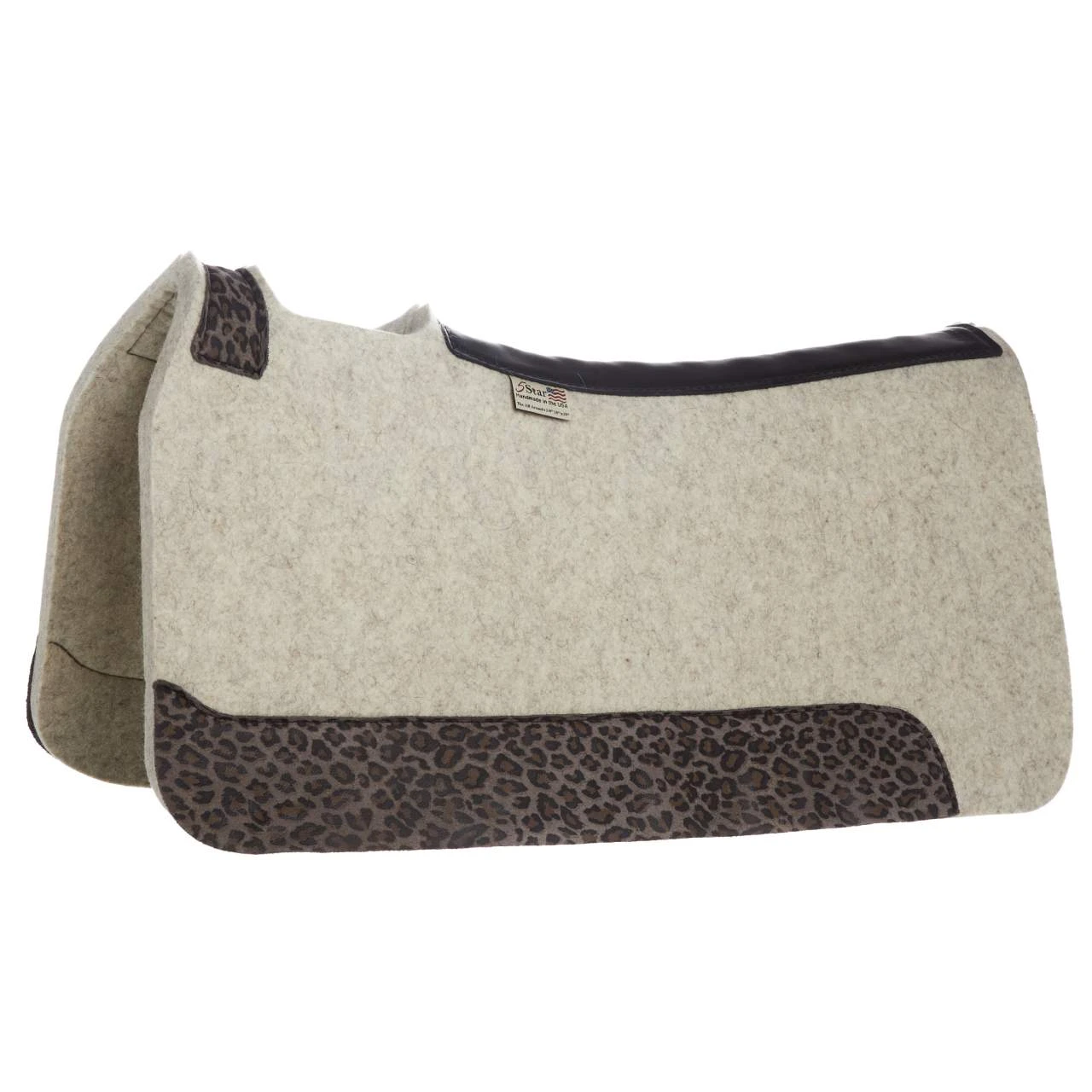 5 Star Equine Products Supplies Inc. 5 The Barrel Racer 7/8 Natural Felt Saddle Pad With Cheetah Wear Leathers - Image 2