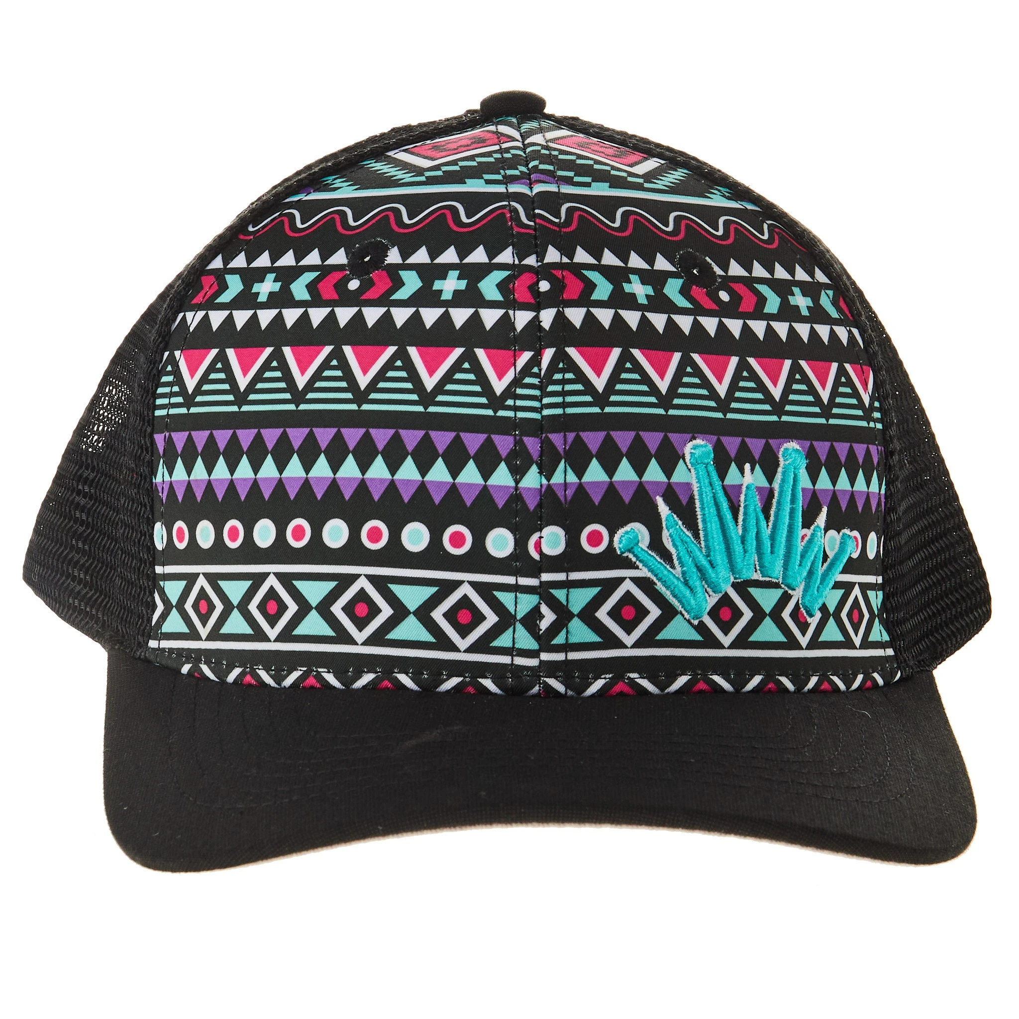 Best Ever Pads Saddle Ladies Aztec Print Turquoise Crown Black Mesh Back Pony Tail Cap - Image 2