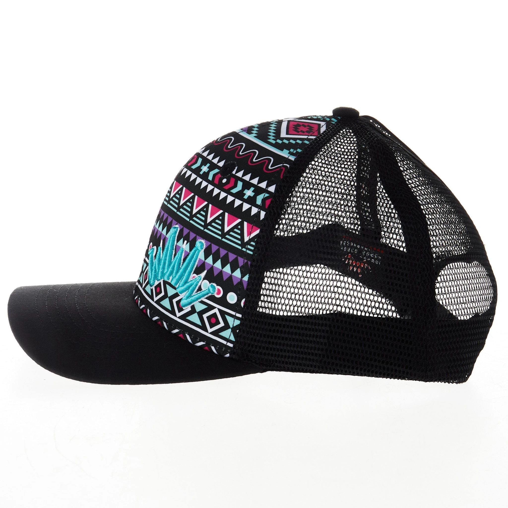 Best Ever Pads Saddle Ladies Aztec Print Turquoise Crown Black Mesh Back Pony Tail Cap - Image 3