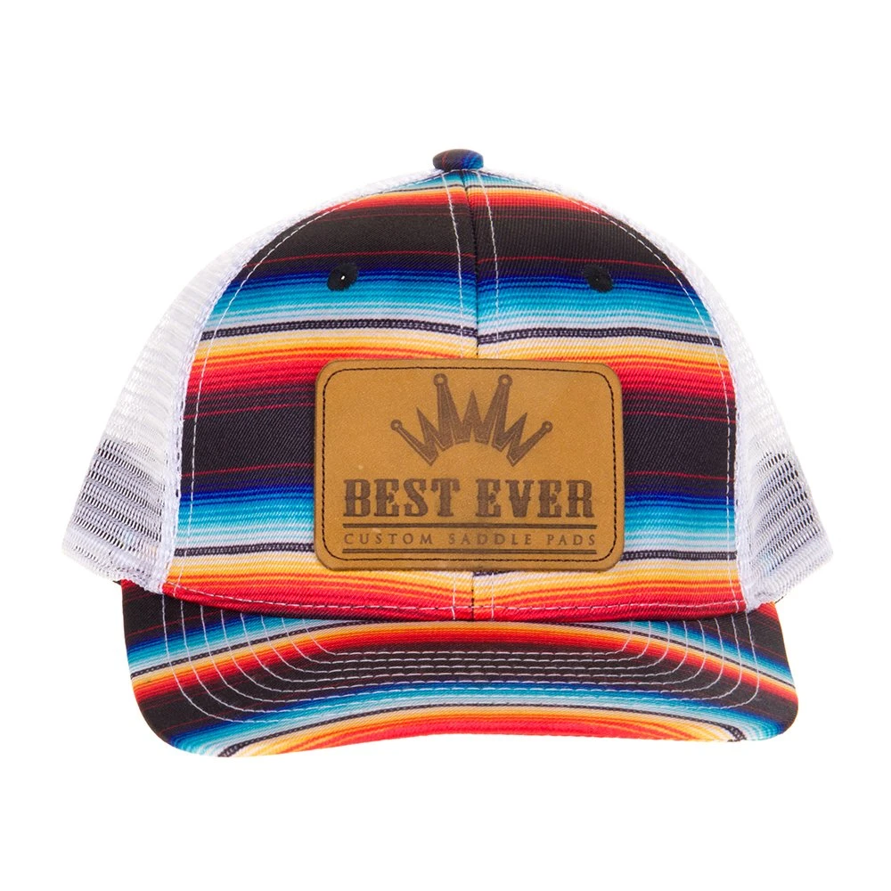 Best Ever Pads Saddle Serape Print Leather Logo Patch Mesh Back Trucker Cap - Image 2